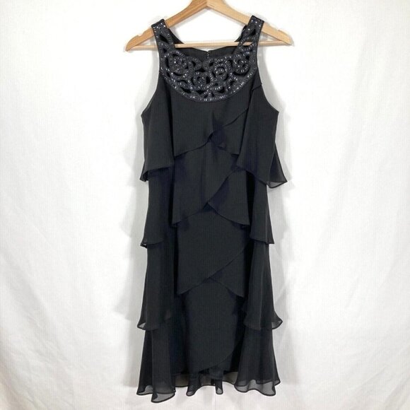 SLNY Sleeveless Beaded Dress Formal Cocktail Holiday Dance Swing Black 8 - Picture 1 of 9
